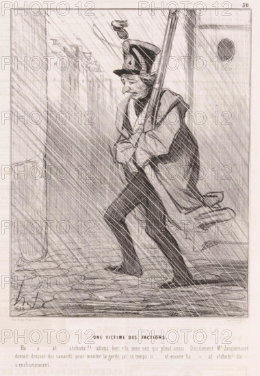Une victime des factions, National Guard soldier patrols through the rain, Parisian emotions,