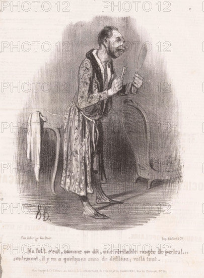 Ma foi! C'est, comme on dit, une véritable range de perles!, Man with toothbrush admires his teeth