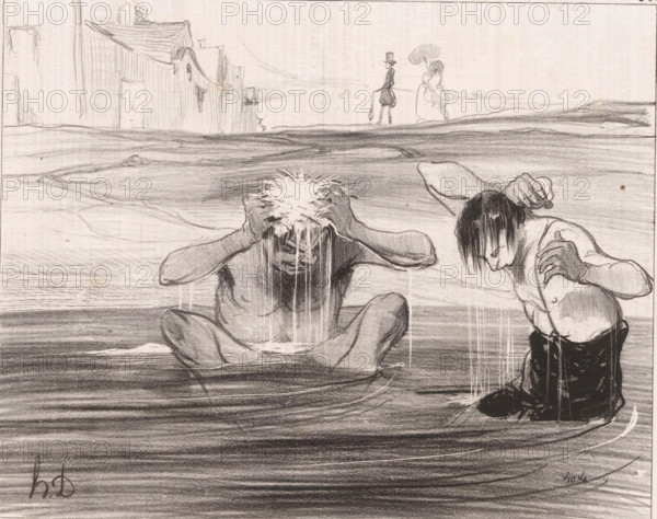 Two men bathe in a river, Attention, Gargouillet, Bathing men, Les baigneurs, cartoon, Series