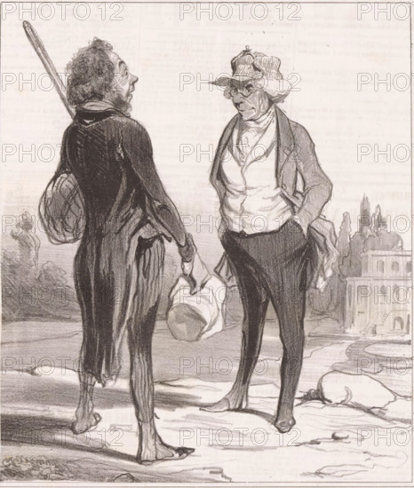 Robert Macaire tells a man why he is leaving France, Robert Macaire, cartoon, Series number, 3, 20,