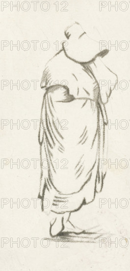 Standing woman, print, Standing woman holding a handkerchief to her face., printmaker: Cornelis