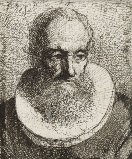 Portrait of an unknown man, print, Portrait of a man with a beard and ruffled collar., printmaker: