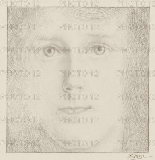 Head of a girl (original title), Portrait of Willy Timmerman, print, printmaker: Jan Toorop (signed