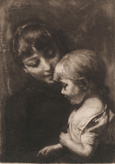 Bad mood, Woman with child, print, printmaker: Nicolaas van der Waay, 1865 - 1936, paper, chine
