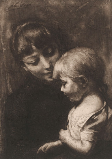 Woman with child, print, printmaker: Nicolaas van der Waay (signed by artist), 1865 - 1936, paper,