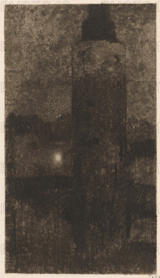 Montelbaan Tower at evening in Amsterdam, print, signature: 'Witsen', printmaker: Willem Witsen