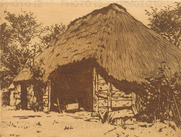 Open barn in Brabant, print, watermark, printmaker: Willem Witsen, 1892, 1912, paper, etching,