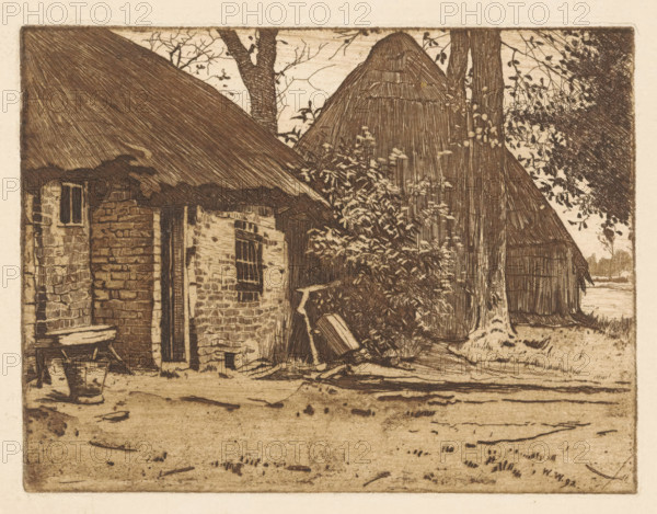 Farmhouse with barn in Brabant, print, inscription: '4th st., 1st proof', watermark, printmaker: