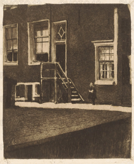 Side entrance with wooden stairs of Krom Boomssloot 69 in Amsterdam, print, The side entrance of