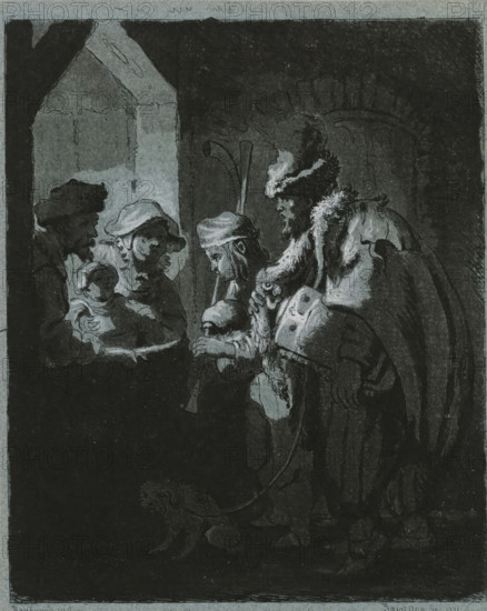 Street musicians, print, printmaker: Richard de Saint-Non, after design by Rembrandt van Rijn,