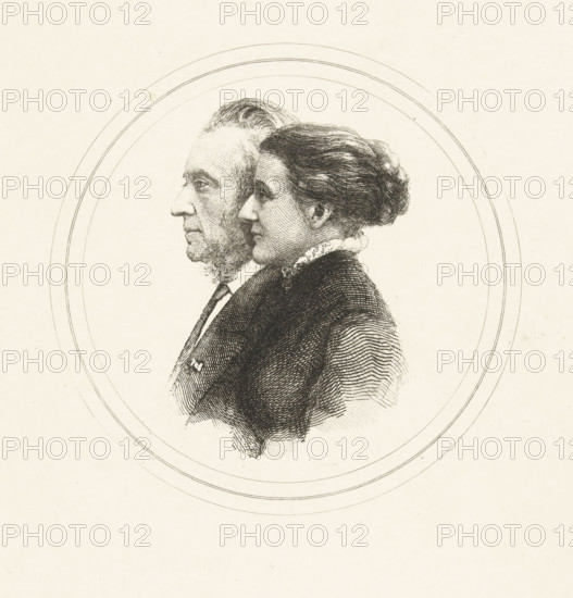 Double portrait of Josephus Albertus Alberdingk Thijm and his daughter, print, printmaker: Petrus