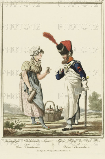 Royal Dutch Sapeur and a sweetseller, Sappeur with a sweetseller, Uniforms and traditional