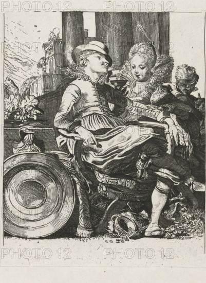 Lucella and Ascagnes as a love couple, The couple in love, print, printmaker: Johannes Arnoldus