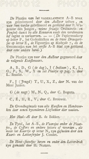 Text sheet from: Johan Hendrik Swildens, Vaderlandsch AB boek, Amsterdam 1781, text sheet, Text