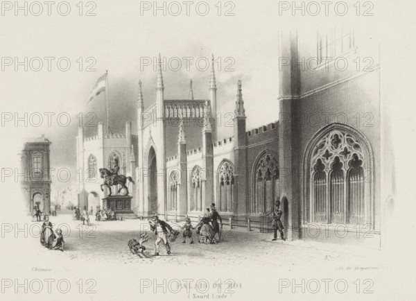 Palais du Roi (Noord Einde), View of the Gothic gallery of Kneuterdijk Palace, print, A soldier