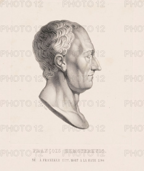 Portrait of François Hemsterhuis, print, The sitter is depicted in profile as an antique portrait