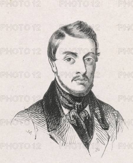 Portrait of Eduard de Biefve, print, printmaker: Monogrammist M (Germany), after drawing by Edouard