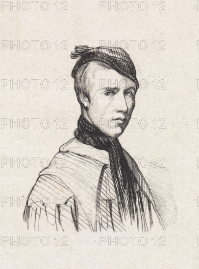 Self-portrait, print, printmaker: Adolphe Alexandre Dillens, 1841 - 1842, paper, wood engraving,