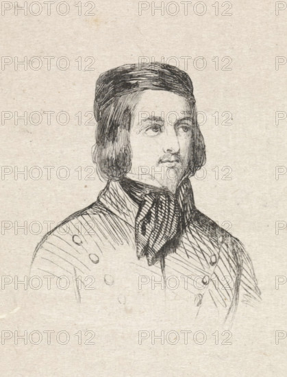 Portrait of Aloysius Geefs, print, after drawing by anonymous, 1841 - 1842, printmaker, paper, wood