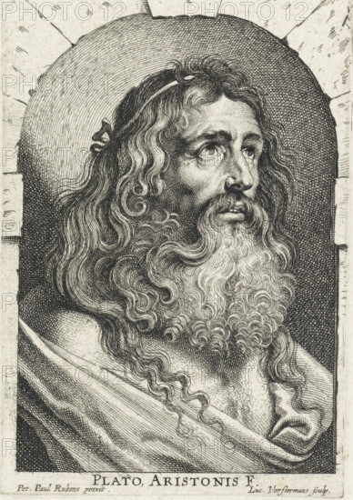 Bust of Plato in a niche, print, printmaker: Lucas Vorsterman (I), Antwerp, after painting by Peter