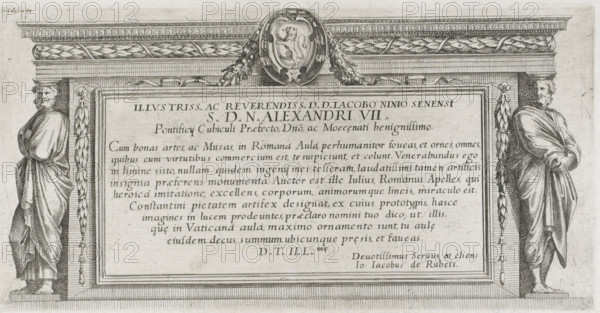 Title print with two male caryatids, History of Emperor Constantine, print, title print, Title