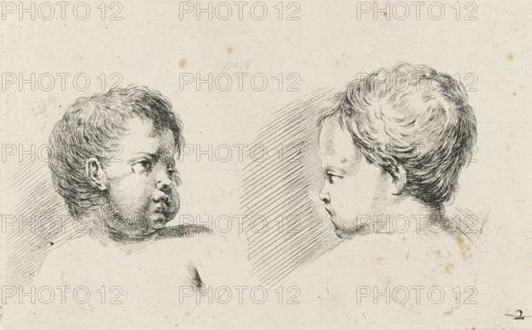 Two heads of children, one seen from the back, Drawing examples for portraits, Collection of