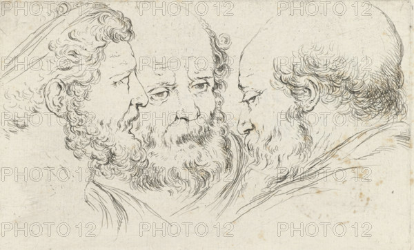 Three heads of philosophers, Collection of various pieces serving the art of portraiture, Drawing