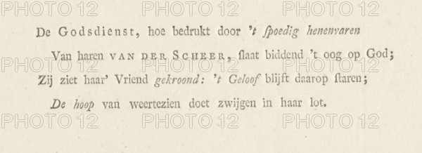 Verse in memory of Adolf Frederik van der Scheer, text sheet, Text sheet with a four-line verse on