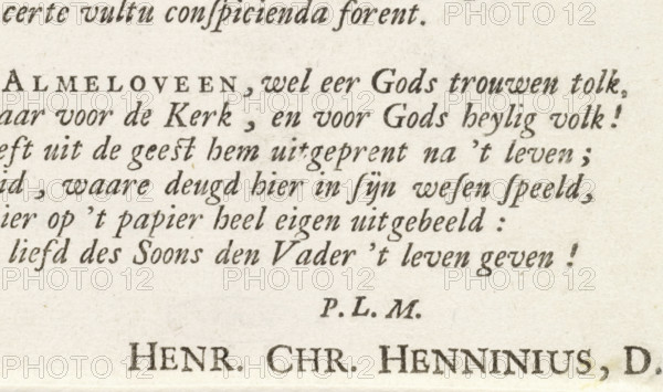 Poem to Jan van Almeloveens' portrait of Johannes ab Almeloveen, print, writer (clerical worker):