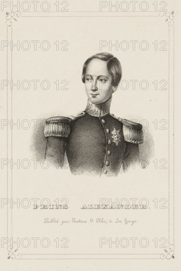 Portrait of Alexander I, Prince of the Netherlands, print, Portrait of Alexander I in an ornamented