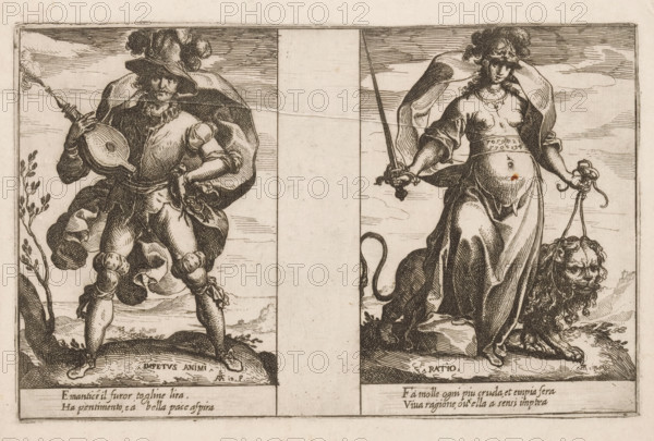 Impetuosity and Reason, Attributes of the Soul, print, Two representations of personifications.