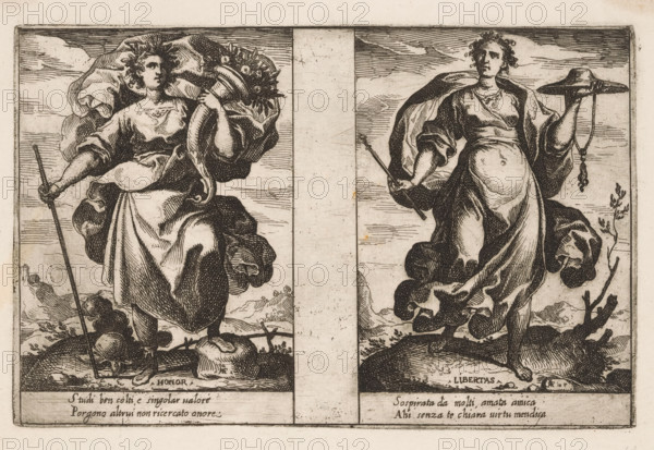 Honor and Liberty, Attributi dell'Anima, Attributes of the Soul, print, Two representations of