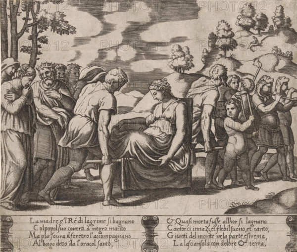 Psyche is carried to a mountain, Story of Amor and Psyche, print, Series number, 5, 32, On the