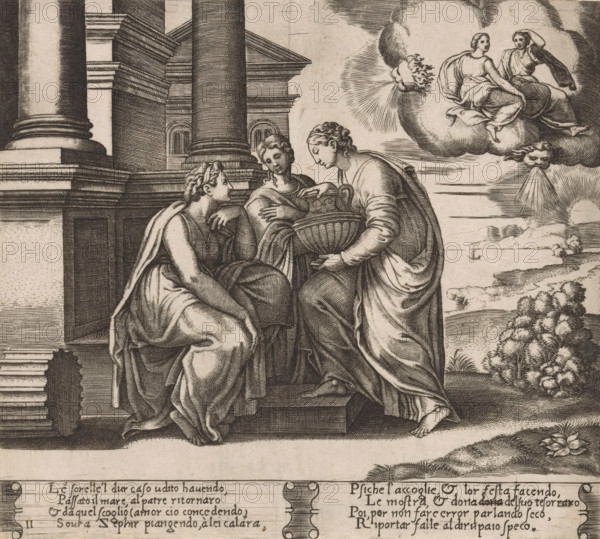 Psyche is visited by her sisters, Story of Cupid and Psyche, print, Series number, 11, 32, Psyche