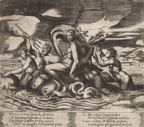 Venus receives news from a bird, Story of Cupid and Psyche, print, Series number, 16, 32, A bird