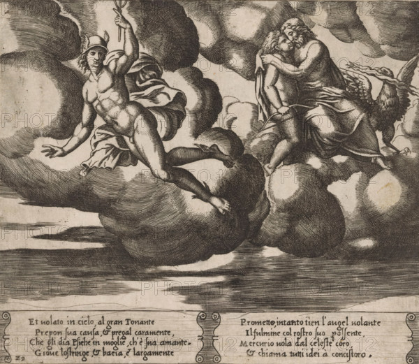 Amor begs Jupiter, Story of Amor and Psyche, print, Series number, 29, 32, Amor begs Jupiter for