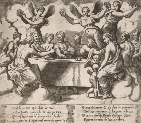 Wedding of Cupid and Psyche, Story of Cupid and Psyche, print, Series number, 31, 32, Banquet at