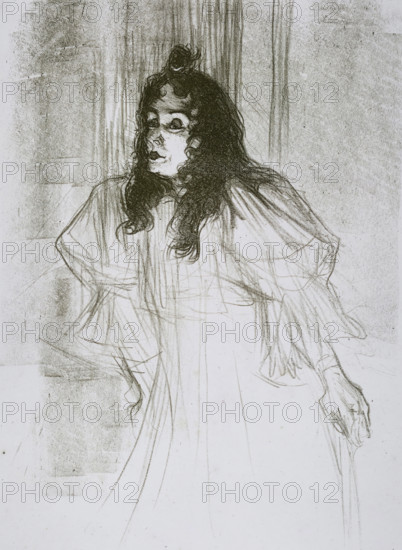 Miss May Belfort (original title), Portrait of May Belfort (May Egan) with two figures and a piano,