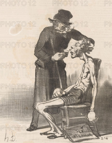 Caricature of the politician Léon Faucher as a defeated wrestler, Un lutteur malheureux,