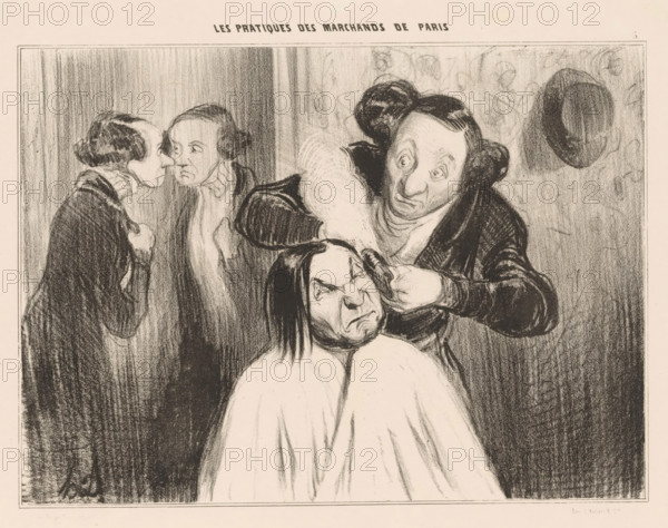 Woman gets curls at the wigmaker, Un coup de feu!, Practices of Parisian merchants, Les pratiques