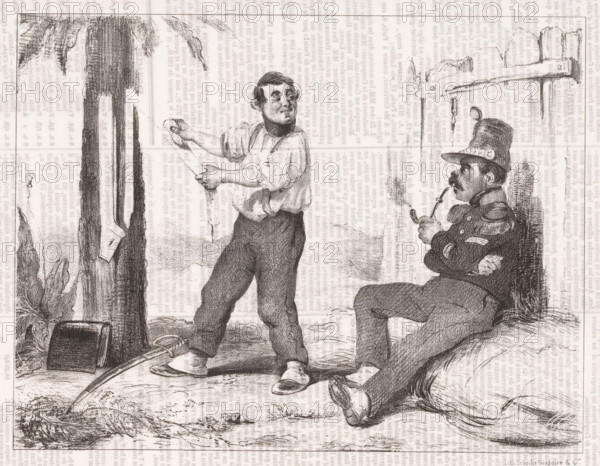 Two soldiers have a chat., Constantine, cartoon, A French soldier has a chat with his sergeant