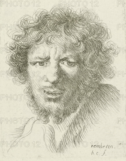 Bust of a young man with a beard, print, printmaker: Honoré Coussin, France, after design by