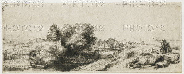 Landscape with a Fisherman ('The Milkman'), View of the Diemerdijk with a milkman and cottages,