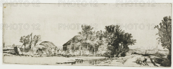 View of the Huis Te Vraag Inn on the Sloterweg, Landscape with a farmhouse along a road beside a