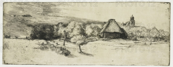 Landscape with a farm building and the 'house with the tower', print, printmaker: Rembrandt van