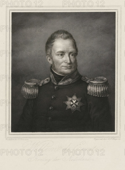 Portrait of William I Frederick, King of the Netherlands, William the First, print, Portrait bust