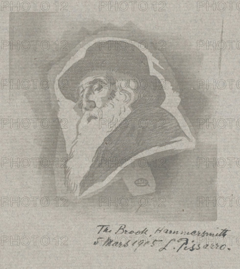 Portrait of Camille Pissarro, print, Portrait of the artist Camille Pissarro with hat.,