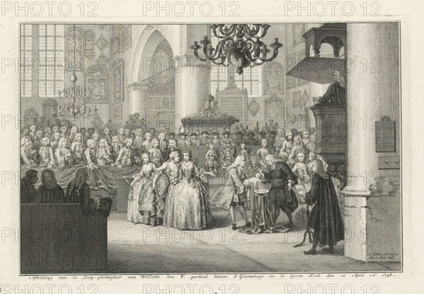Image of the baptism ceremony of William V, which took place in The Hague in the Great Church on