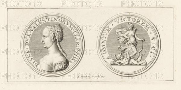 Coin with the portrait of Diane de Poitiers, print, Medal with the portrait of Diane de Poitiers,