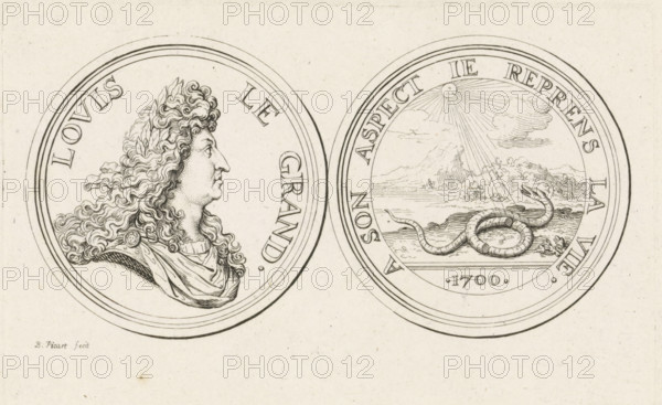 Medal with the portrait of Louis XIV (large variant), print, King of France. On the reverse side an